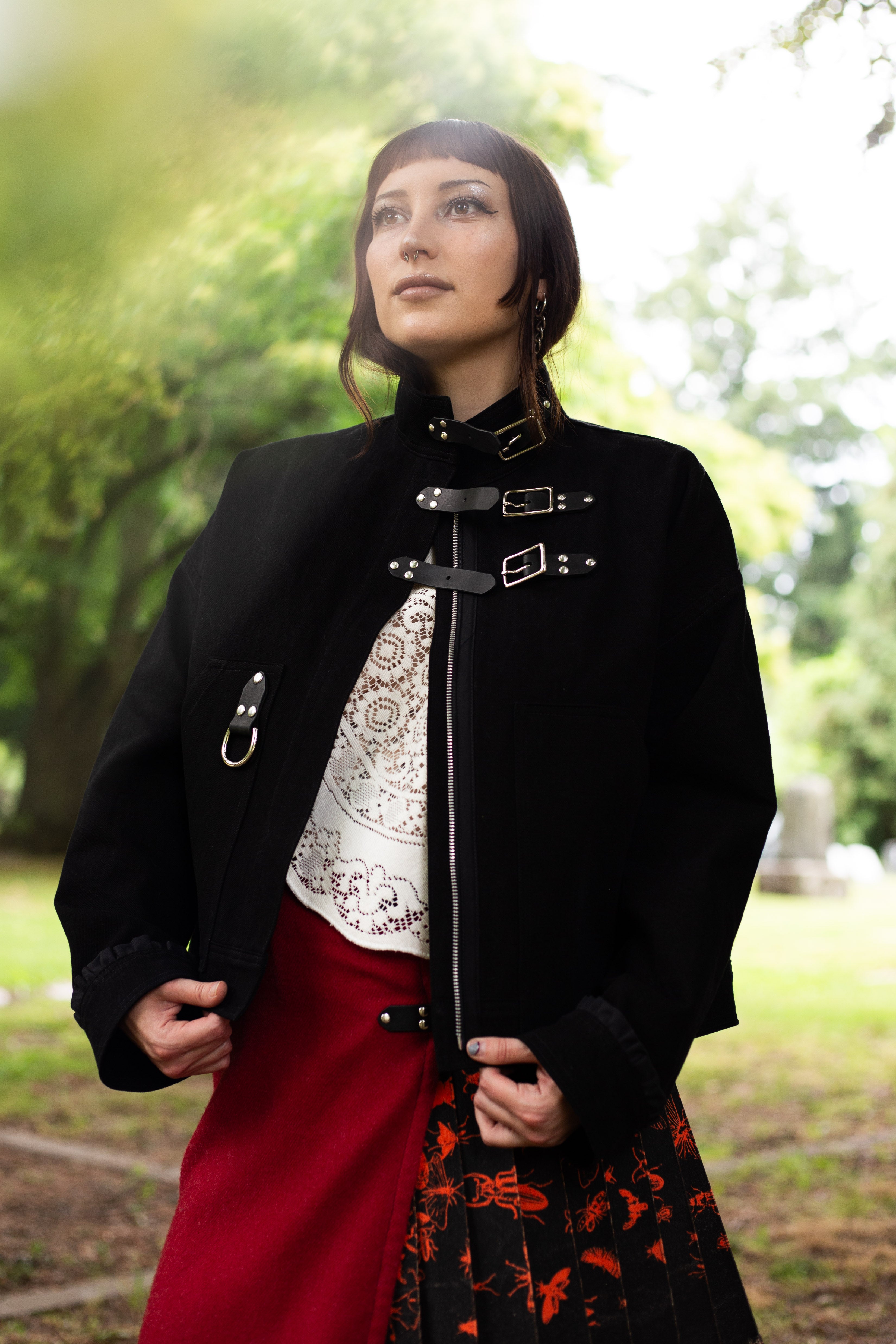 Cropped Chore Coat in Black Denim, size Small