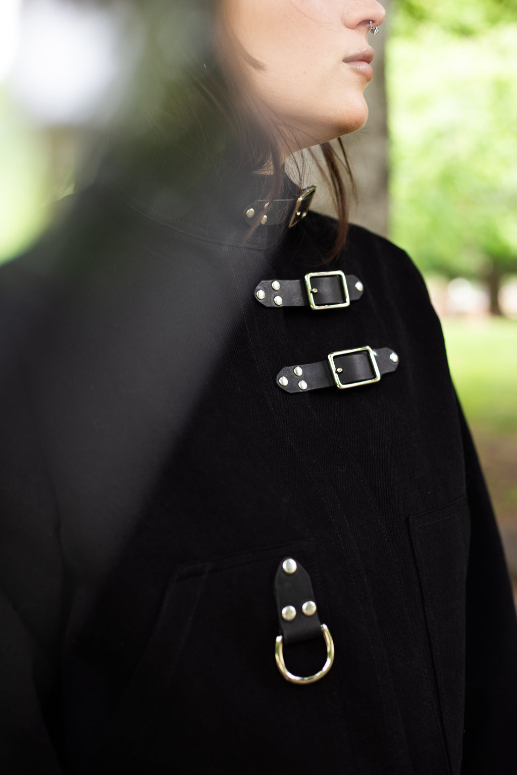 Cropped Chore Coat in Black Denim, size Small