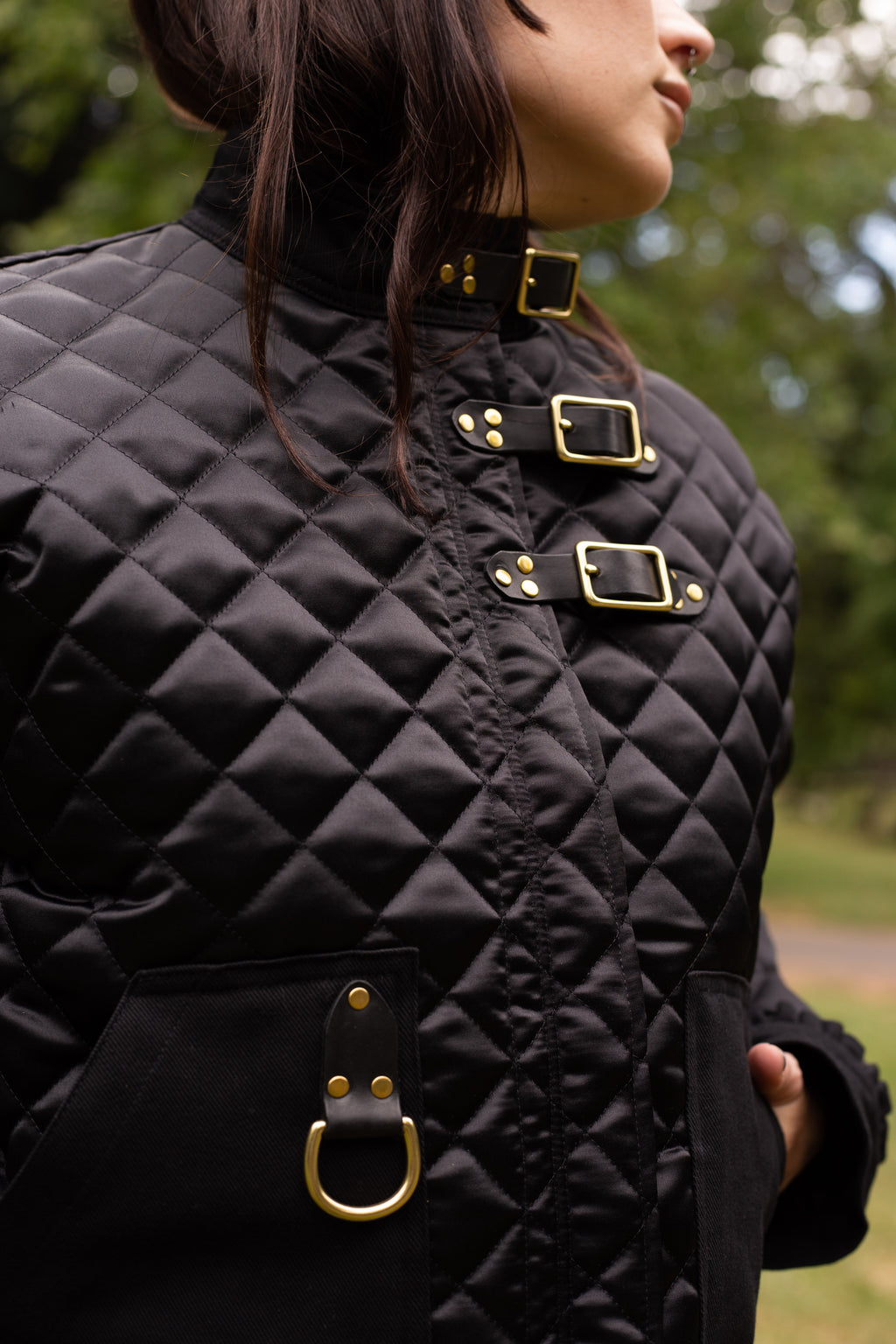 Chore Coat in Quilted Black Satin, size Small