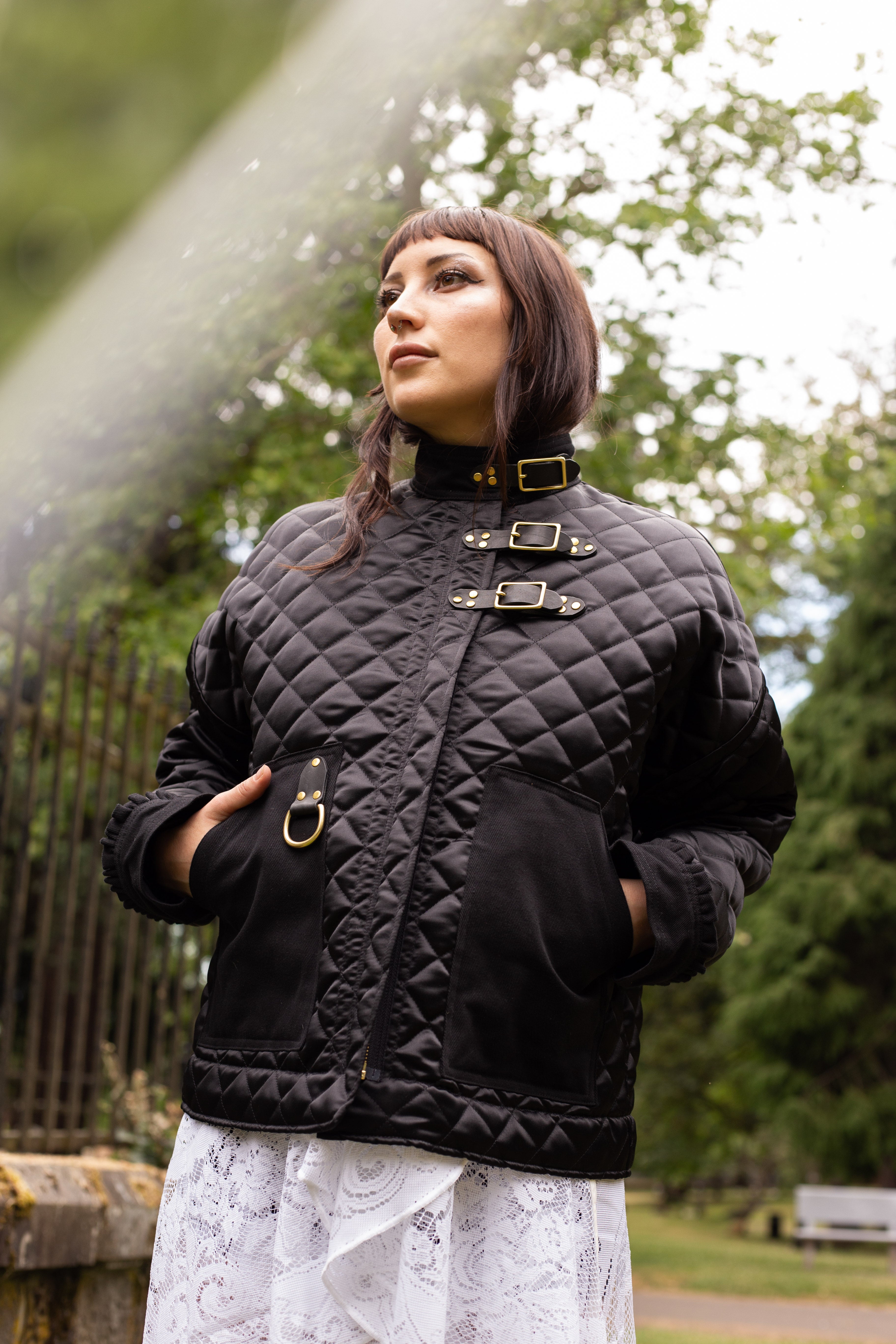 Chore Coat in Quilted Black Satin, size Small