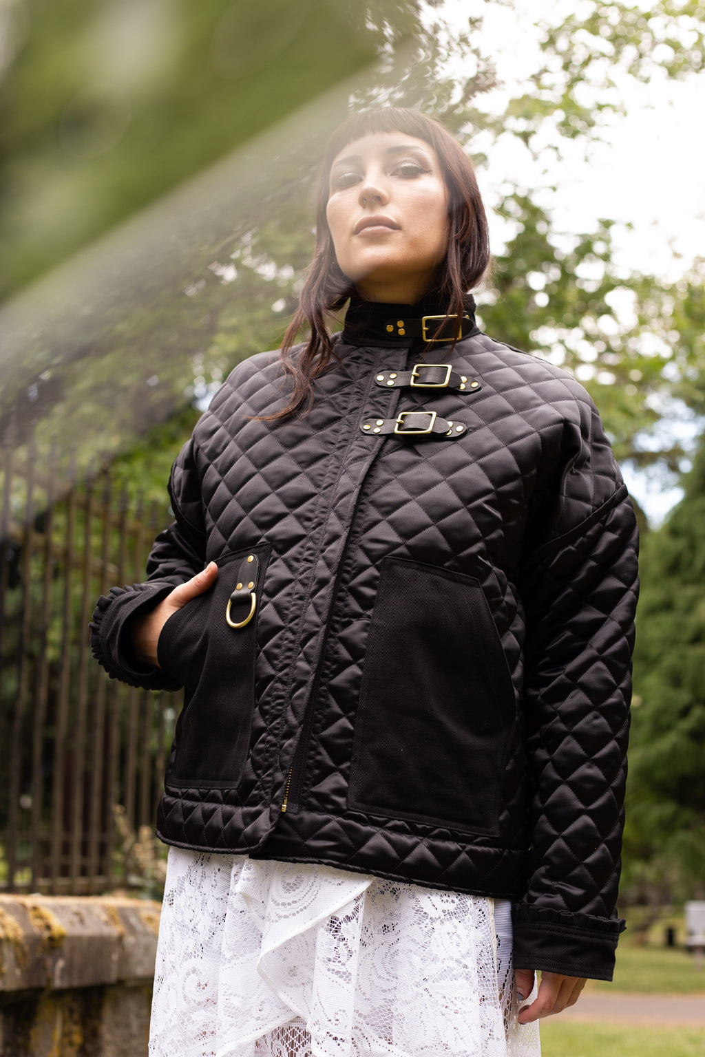 Chore Coat in Quilted Black Satin, size Small