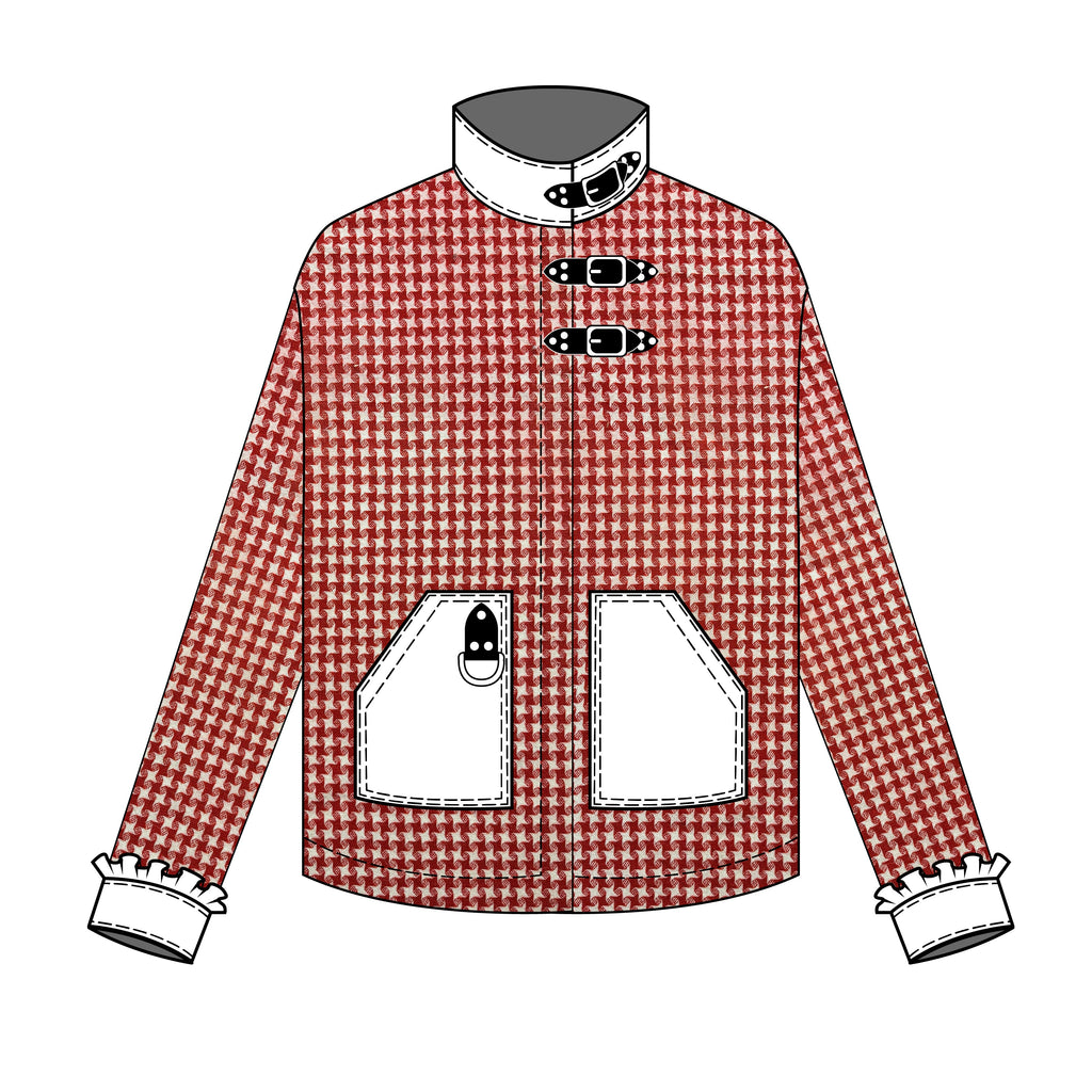 Red and white checkered shirt with a collar on a white background