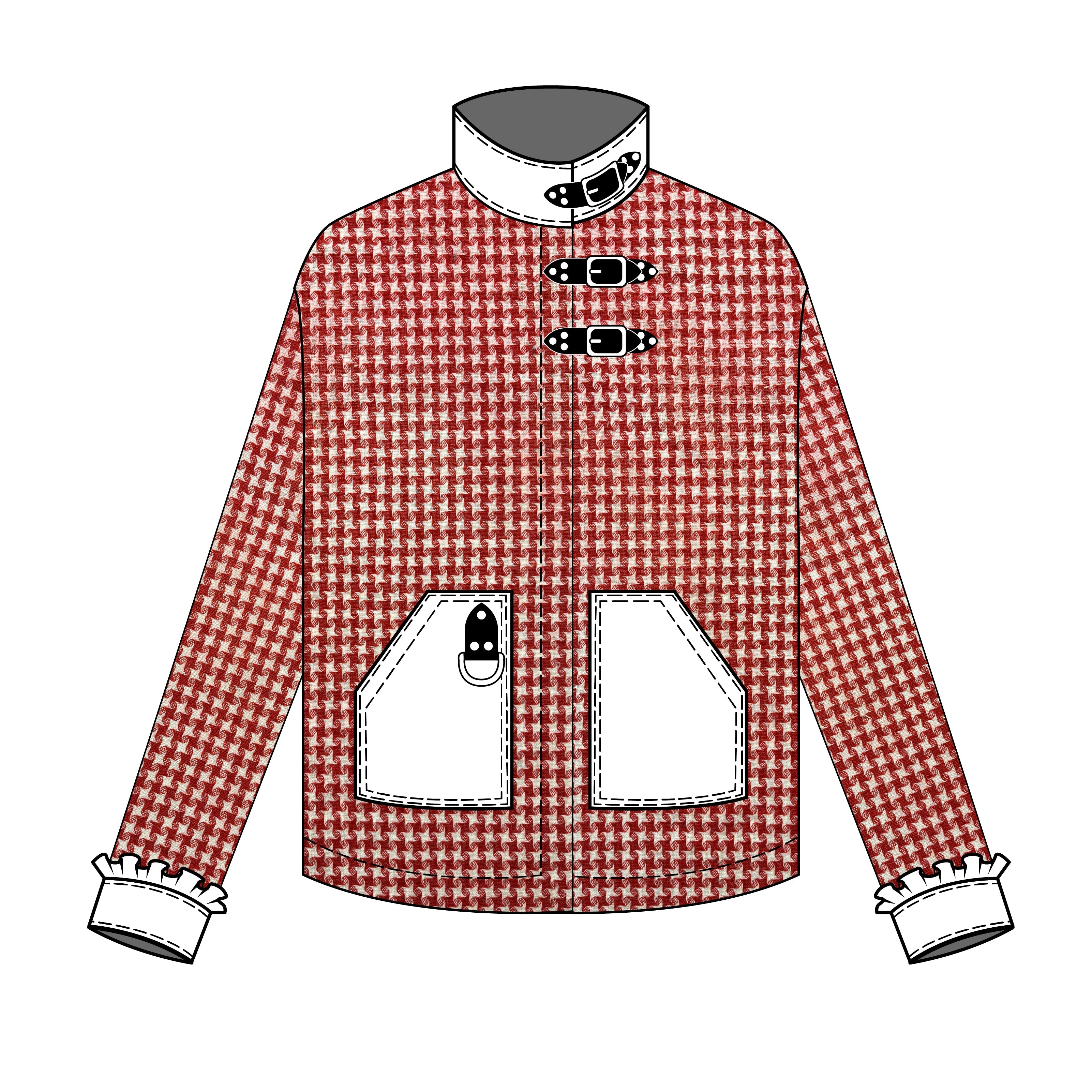 Red and white checkered shirt with a collar on a white background