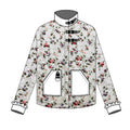 Floral-patterned jacket on a mannequin against a white background